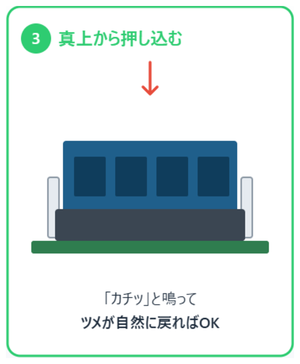 メモリを真上からカチッと鳴るまで押し込む（イメージ図）