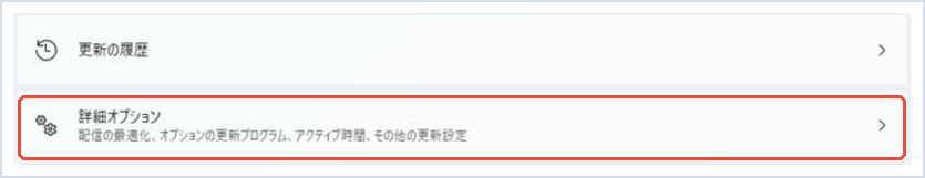 Windows Updateで「詳細オプション」を赤枠で示した画面